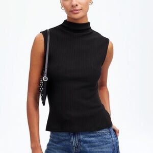 NEW Madewell ribbed mockneck tank black S